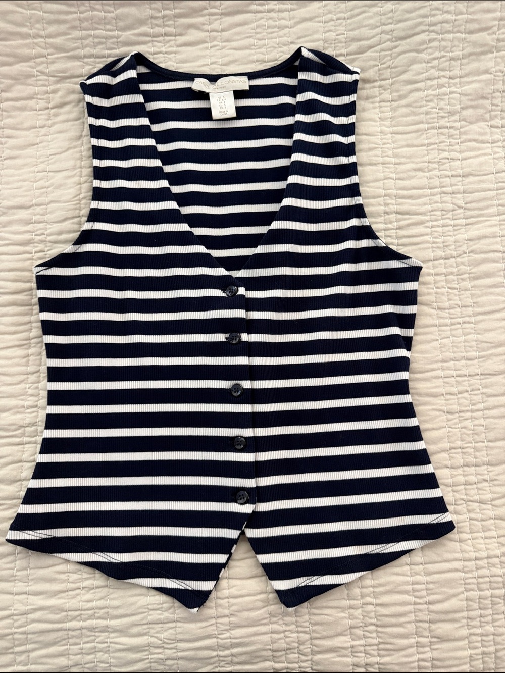 Caroline Constas Navy & White Striped Button-Down cotton ribbed Vest